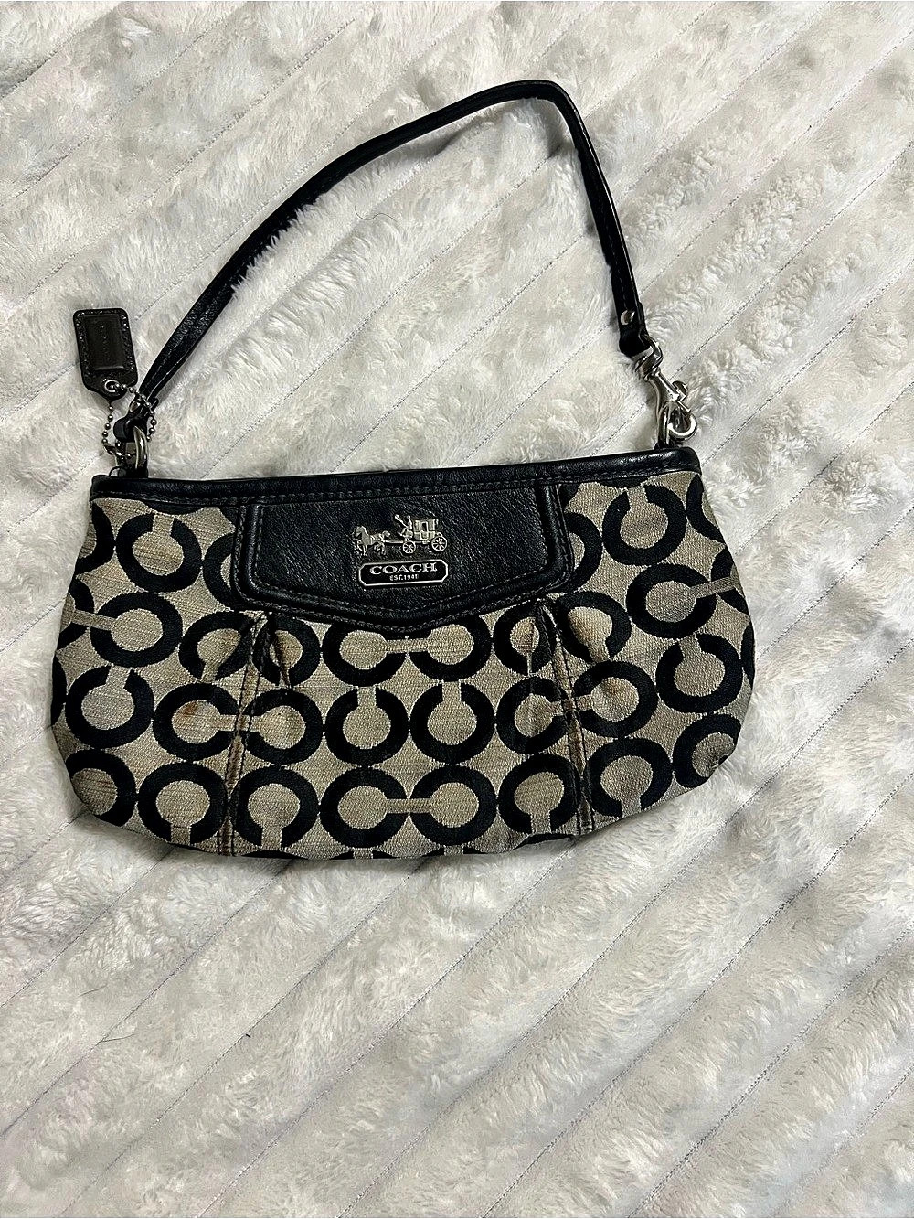 Coach Signature Logo Wristlet in Black & Gray
